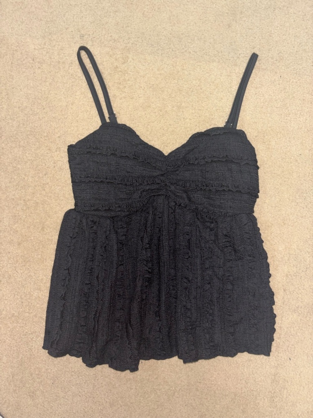 SHEIN Black Ruffled Spaghetti Strap Peplum Tank Top